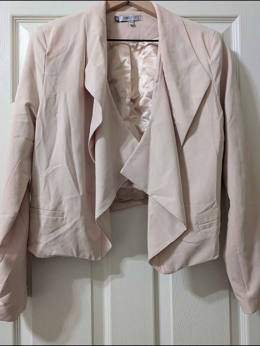 Jennifer Lopez Pale Blush Draped Open-Front Blazer